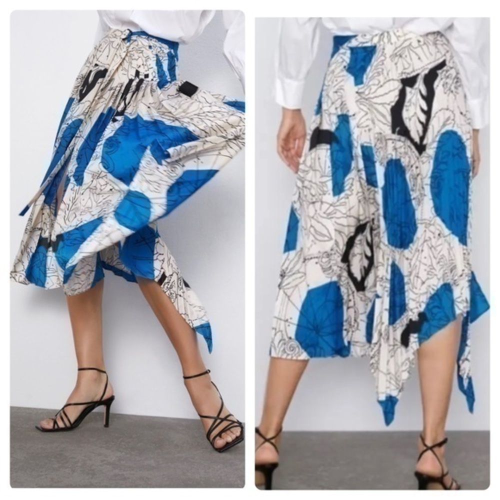 Zara limited edition printed pleated wrap maxi skirt
